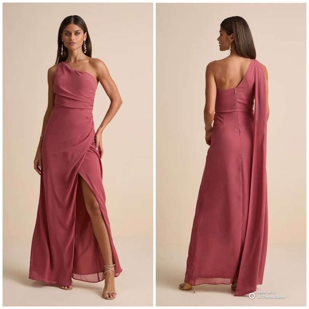Lulus 1X Adeline Rusty Rose One Shoulder Scarf Maxi Dress NWOT FLAWS